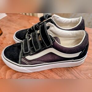 Vans Kids Black and White Velcro Skate Sneakers